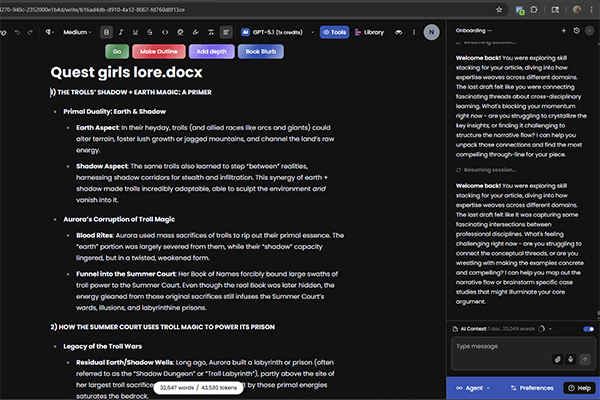 Russell's Plotdrive workspace showing Quest Girls editing session